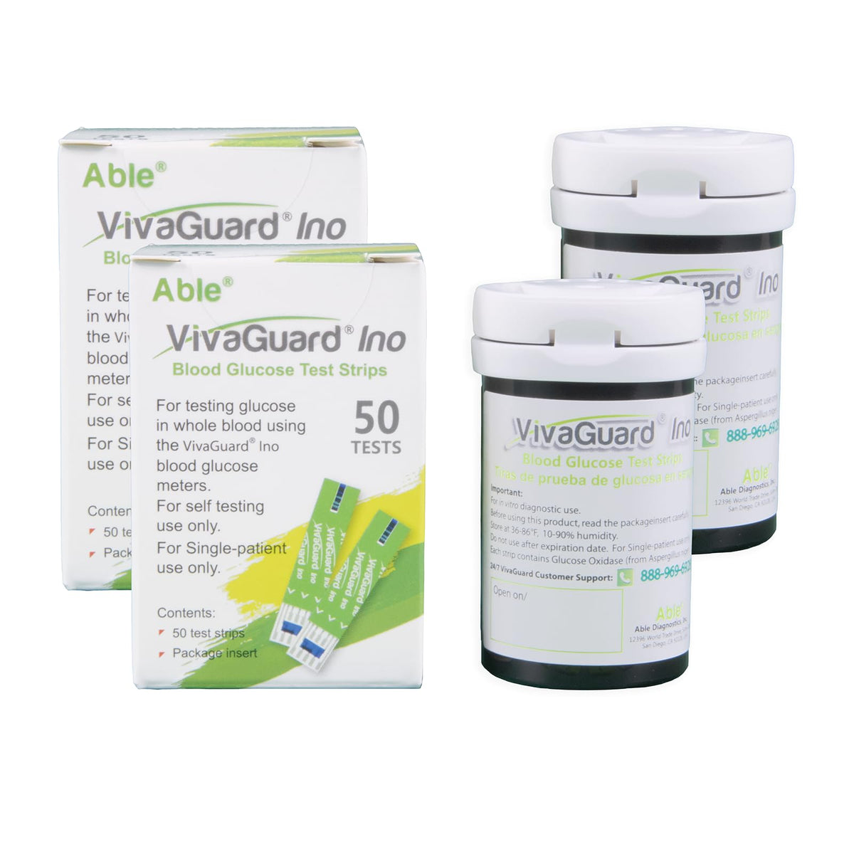 VivaGuard Ino test strip close-up for precise glucose readings.