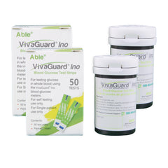 VivaGuard Ino test strip close-up for precise glucose readings.