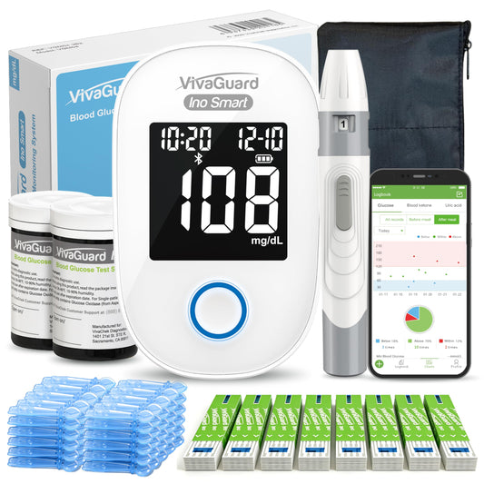 VivaGuard Ino smart glucose meter display with clear readings for easy monitoring.