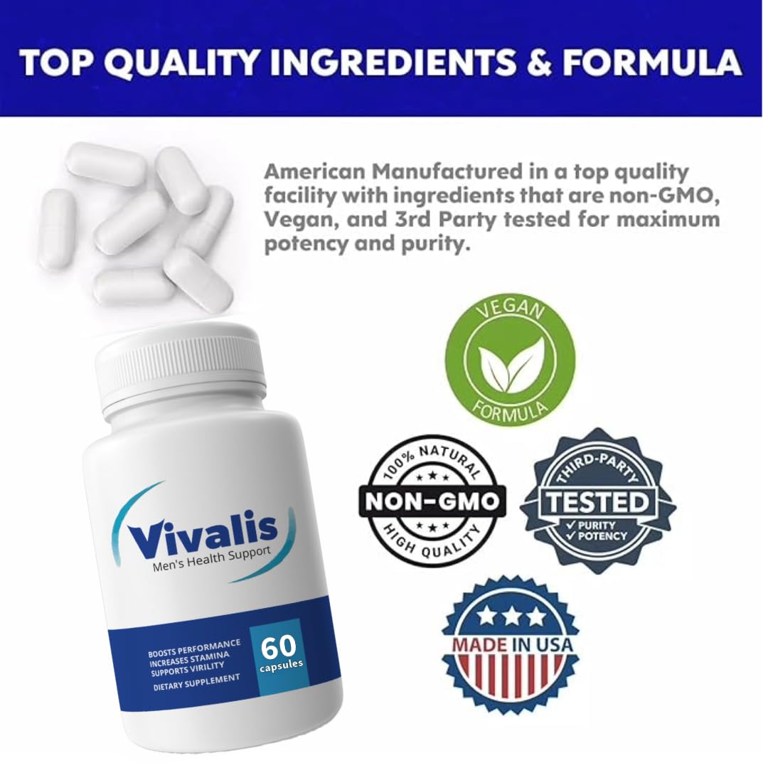 VIVALIS label detail emphasizes premium formula and USA manufacturing.