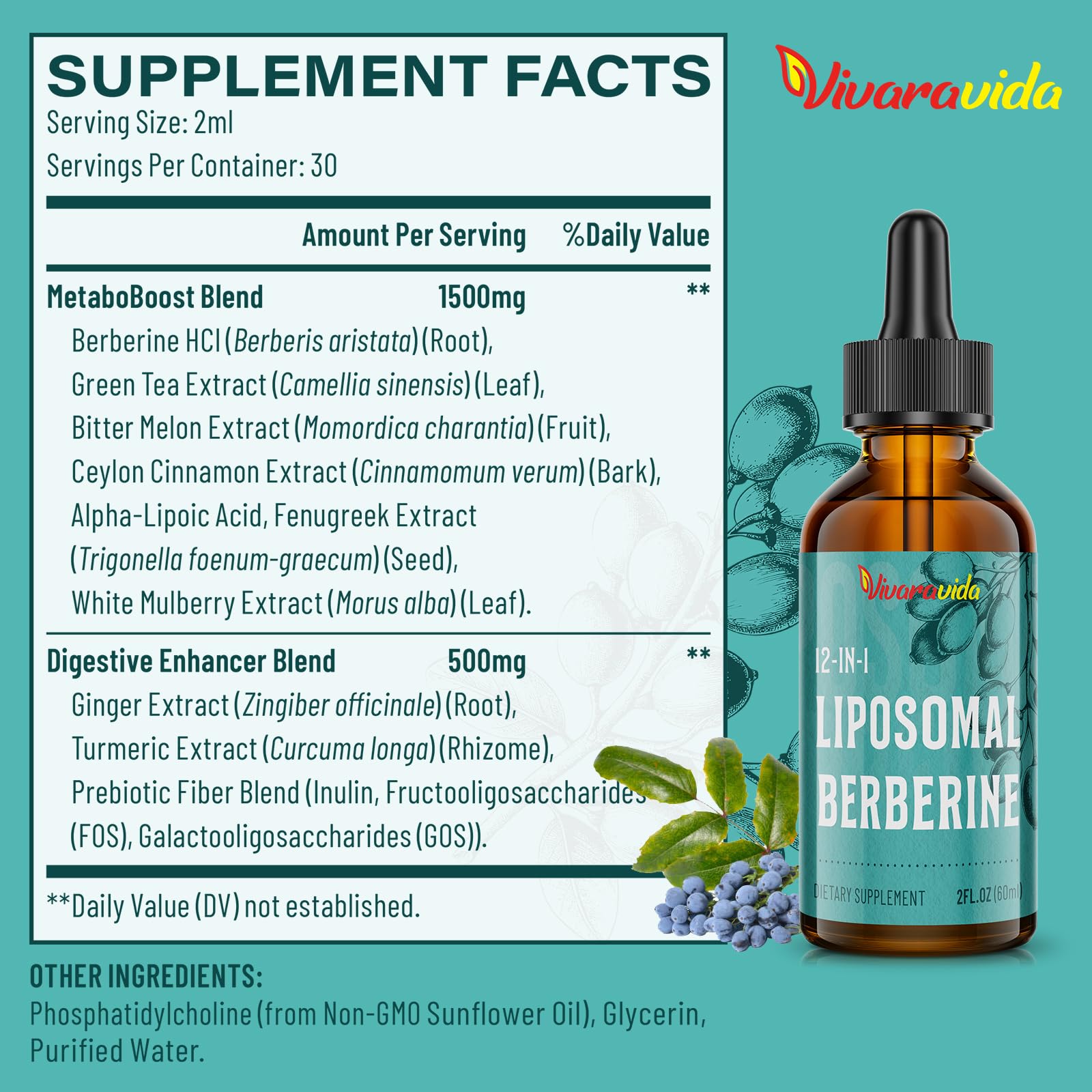 Vivaravida Berberine Drops dropper enables precise daily dosing