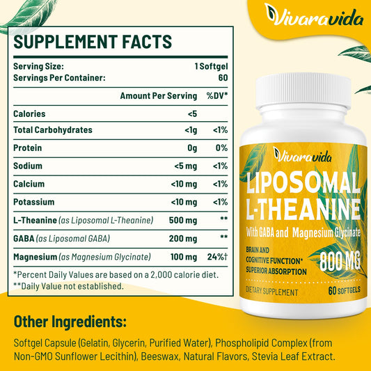 Close-up of Vivaravida L-Theanine 800mg softgels for easy daily use.