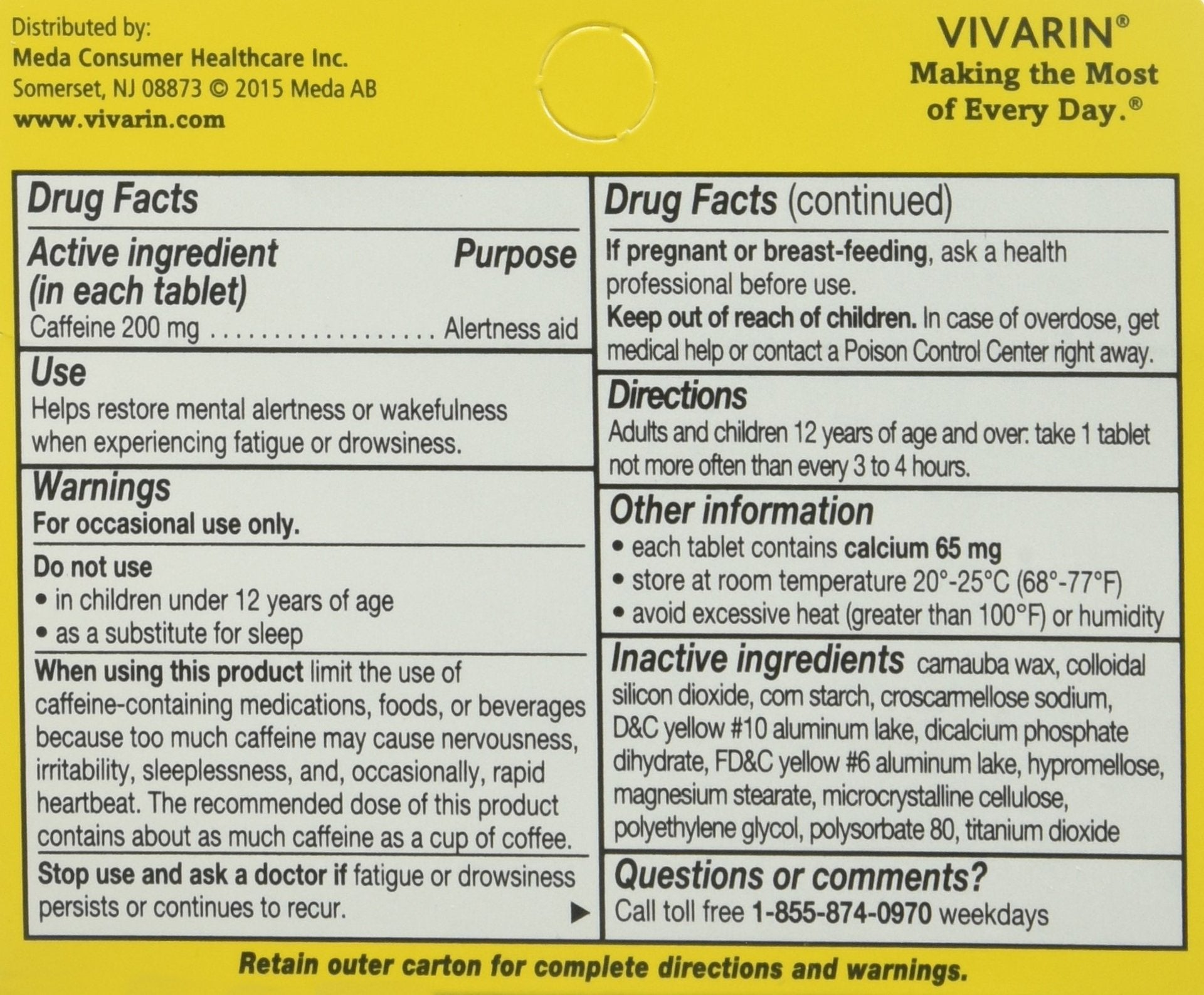 Vivarin 200 mg caffeine tablet close-up for wakefulness