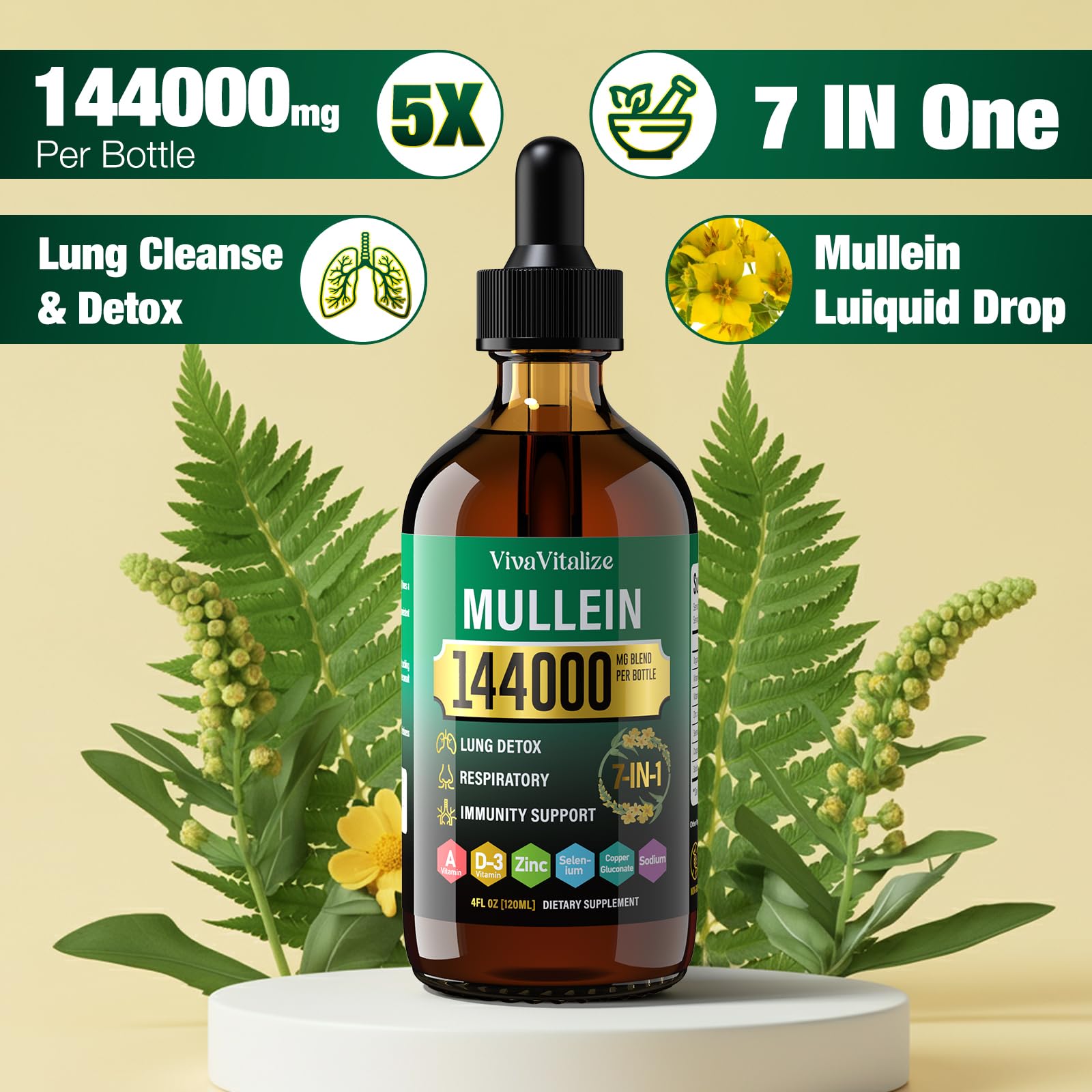 Dropper dispensing Mullein Drops into water for gentle respiratory support.