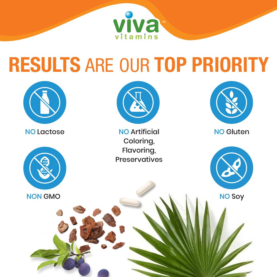 Viva Vitamins Prostate Health bottle back label details.