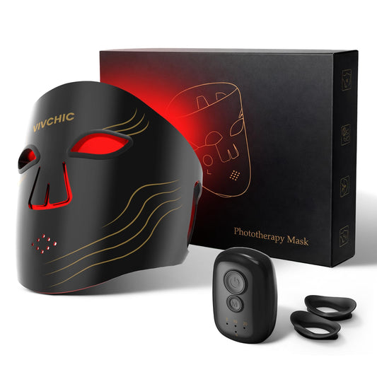 Vivchic red-light mask front view with full-face LED array for rejuvenation