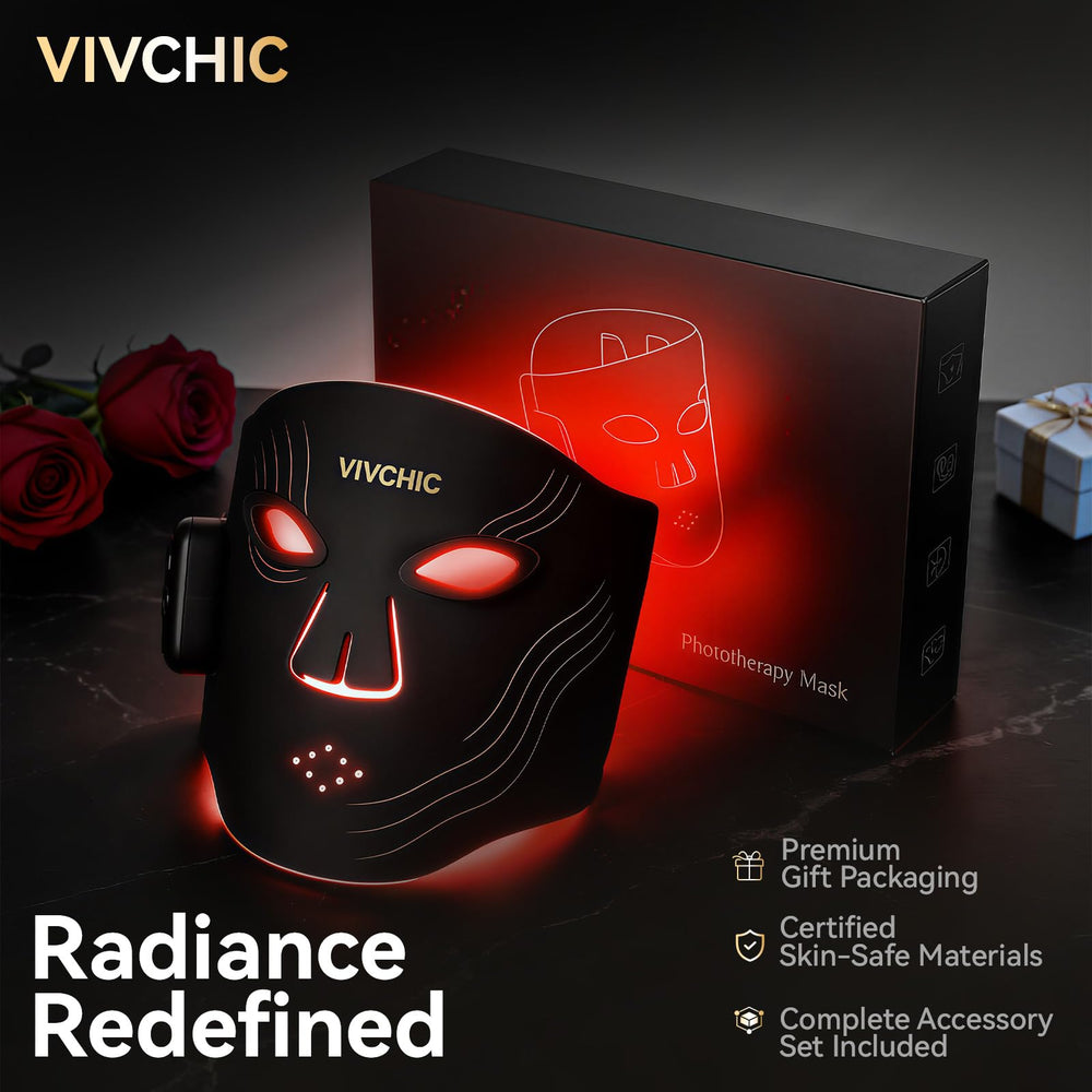 Vivchic gift-ready packaging featuring the red light mask