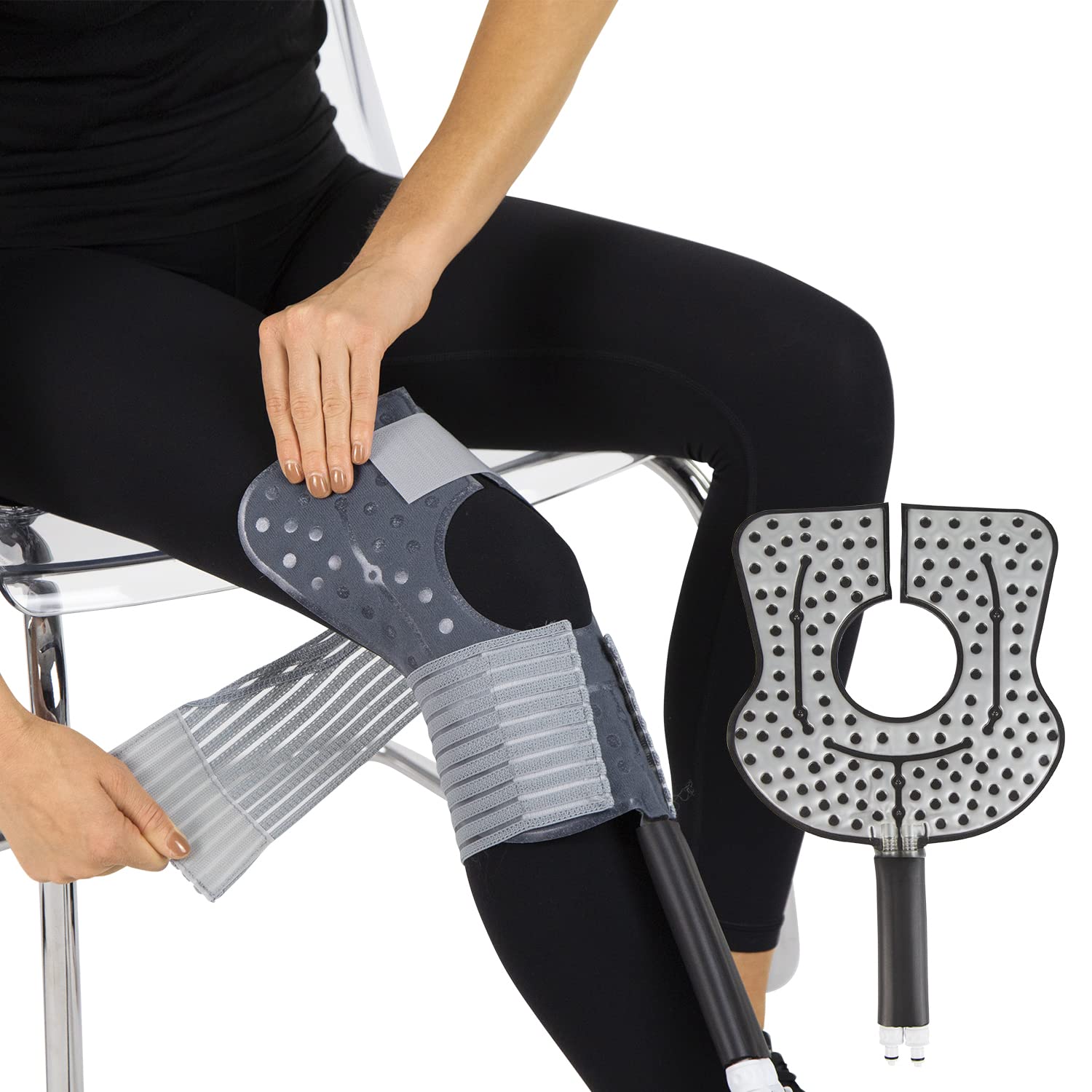 Vive knee cold therapy pad with quick-connect for fast setup and use.