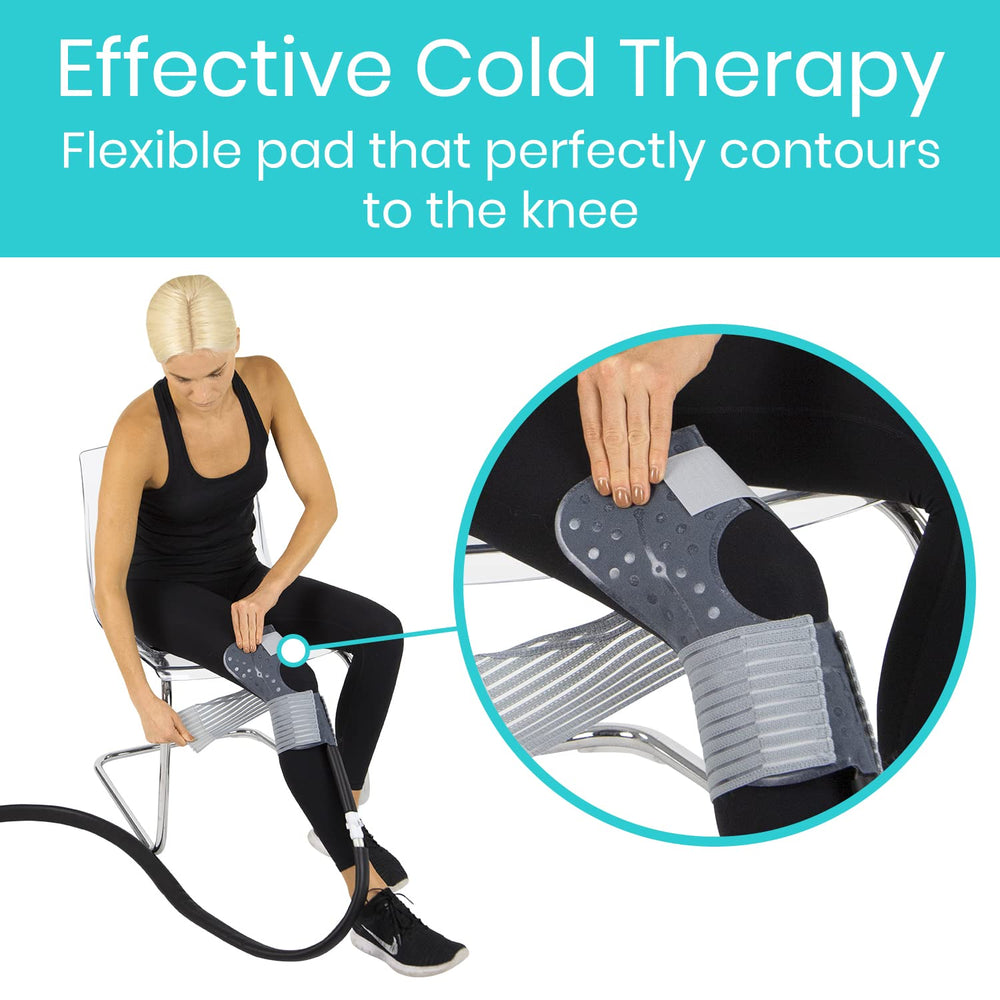 Vive knee pad soft removable cover protects skin during therapy.