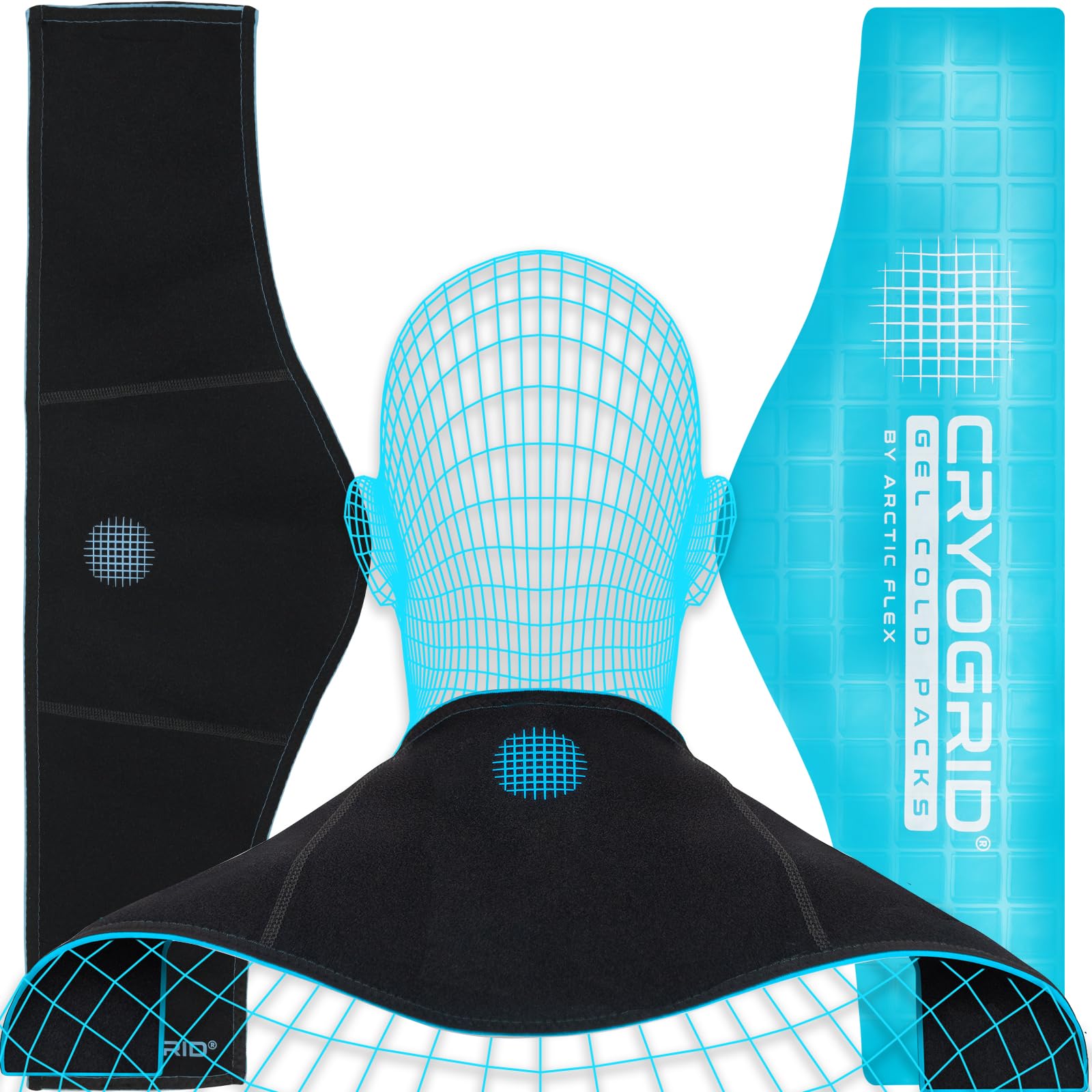 Vive Cryogrid neck ice pack, closed view, offers even cooling across the neck.