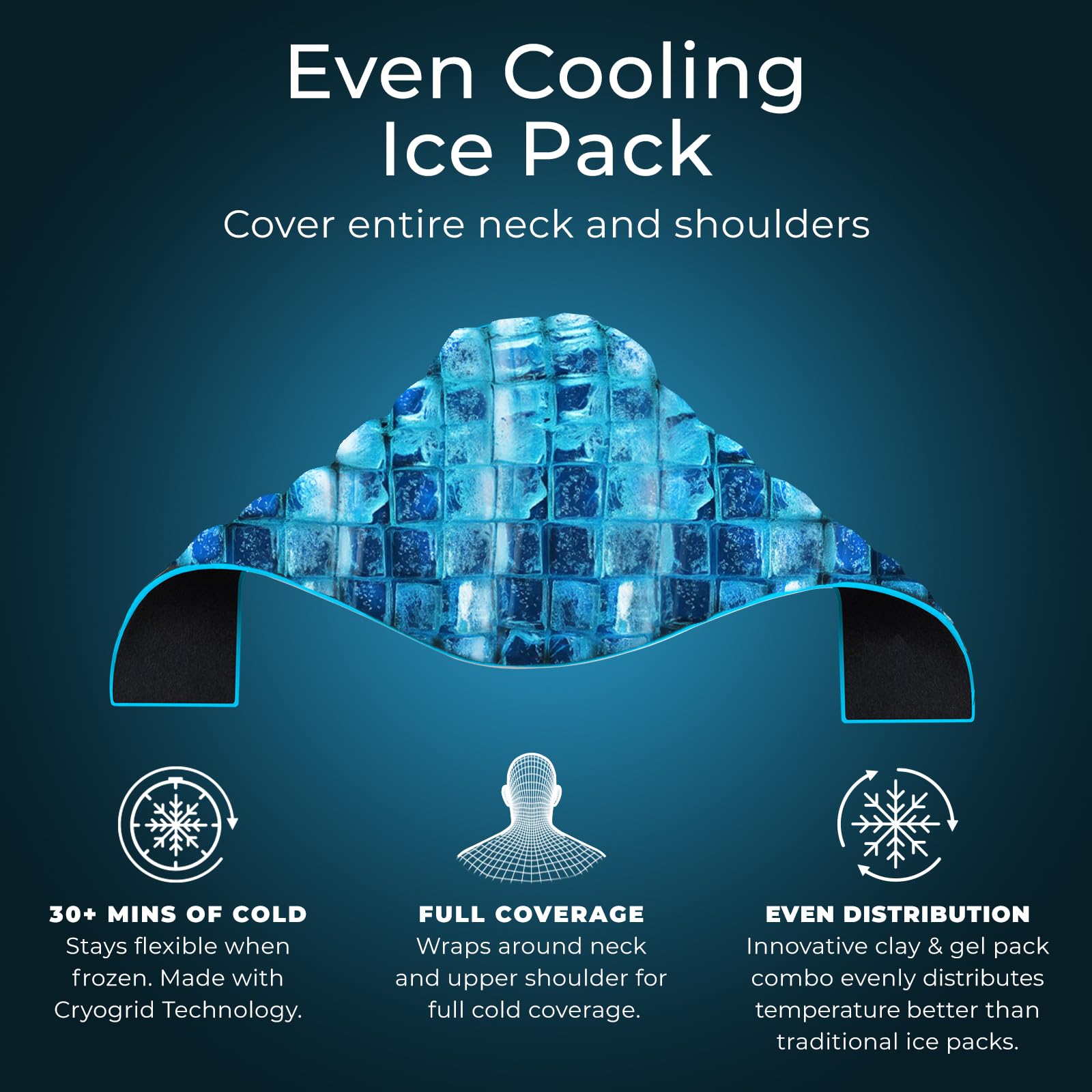 Vive Cryogrid neck ice pack with contoured design fits comfortably along neck and shoulders.