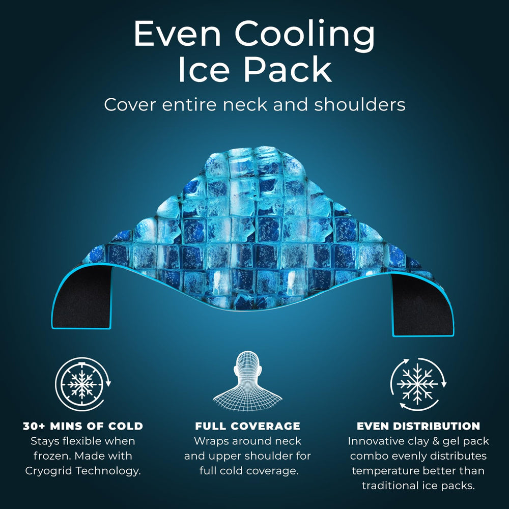 Vive Cryogrid neck ice pack with contoured design fits comfortably along neck and shoulders.