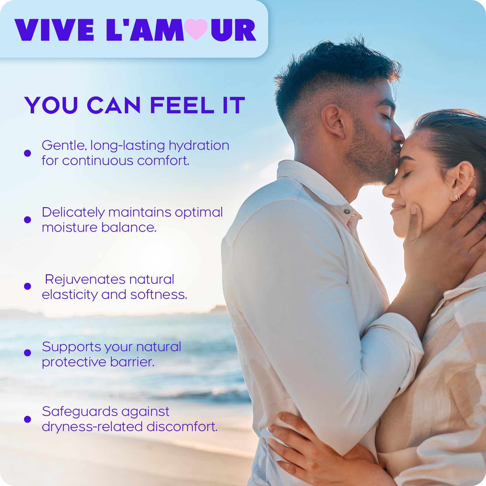 Packaging communicates ongoing moisture and softness for intimate health with Vive L'Amour.