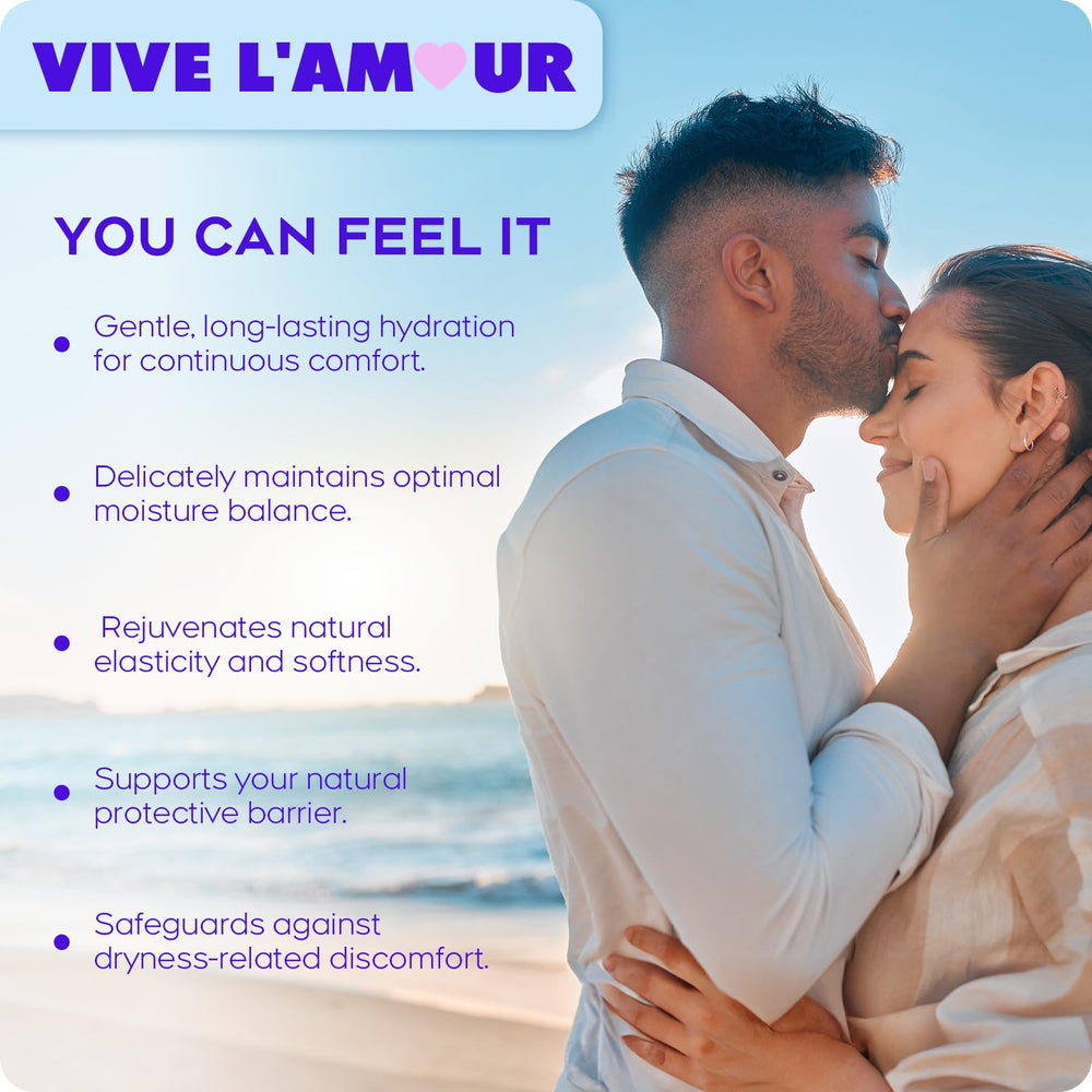 Packaging communicates ongoing moisture and softness for intimate health with Vive L'Amour.