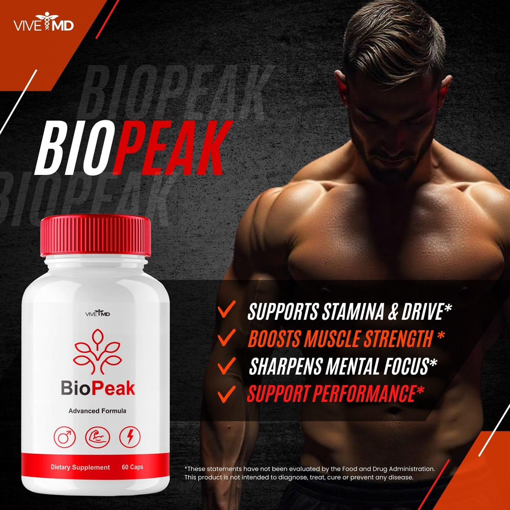 VIVE MD BioPeak box packaging emphasizes natural ingredients and quality