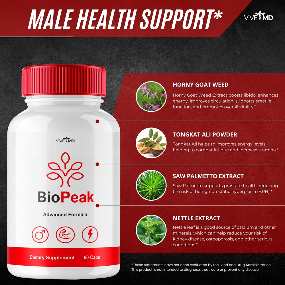 VIVE MD BioPeak serving chart shows two capsules per use for daily wellness