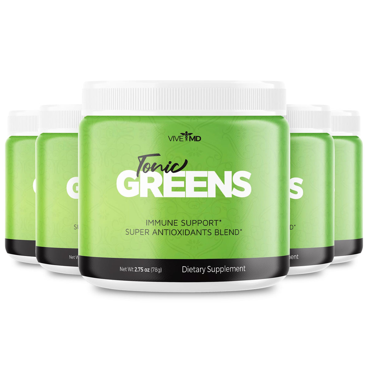 VIVE MD Tonic Greens bottle on desk for daily energy support.