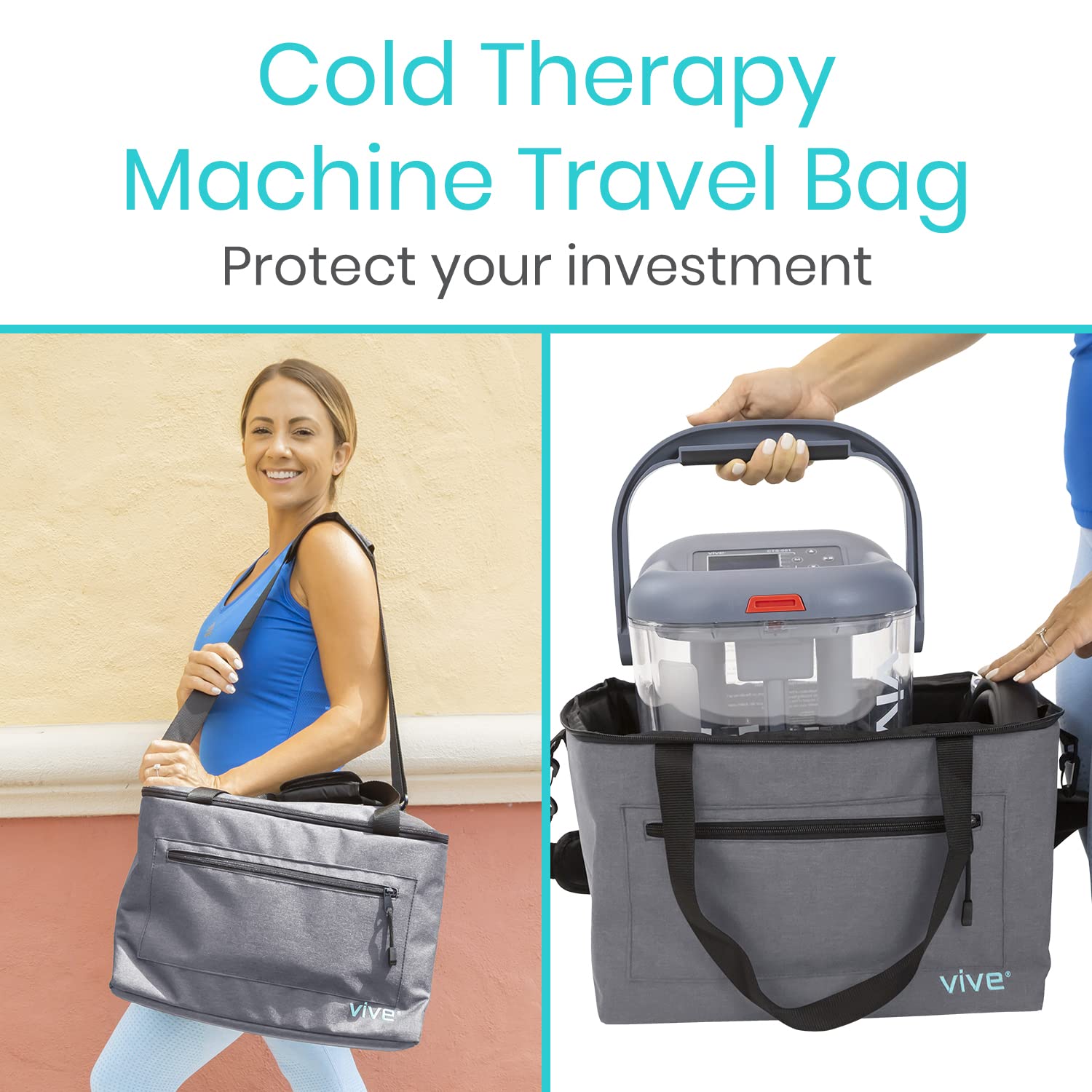 Vive travel bag open compartment showing organized accessory storage
