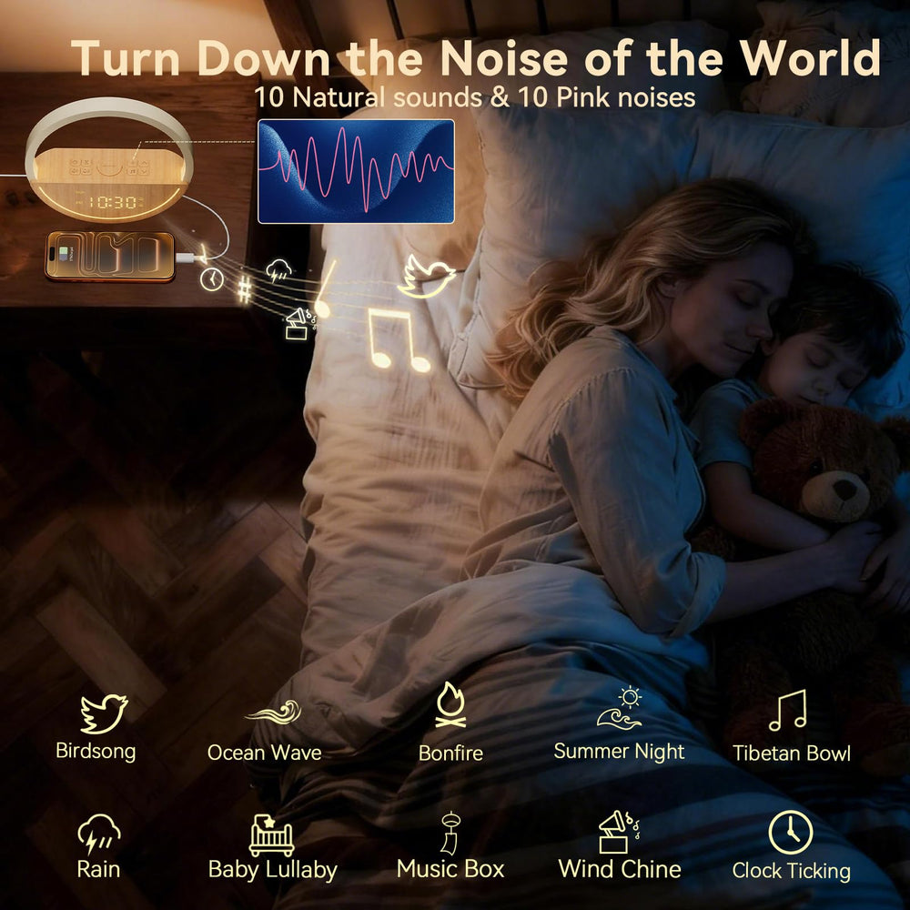 Vivilumens wake up light 20-sound library creates soothing sleep atmospheres.