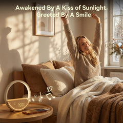 Vivilumens wake up light dawn simulation shows gradual brightness for smooth waking.