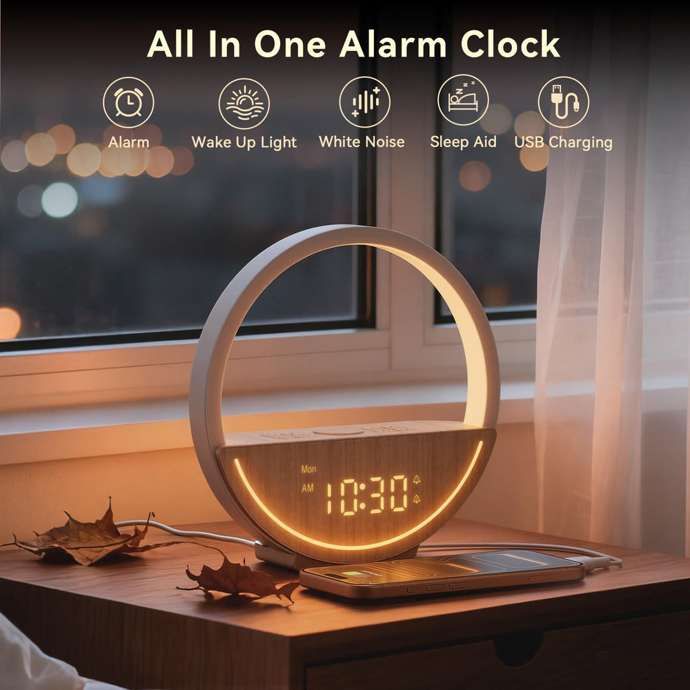 Vivilumens wake up light dual alarm demonstrates personalized wake times for couples.