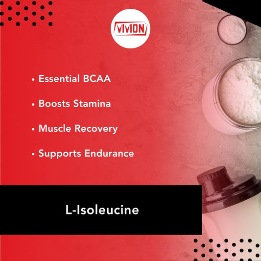 Vivion L-Isoleucine powder poured into a scoop for easy blending.