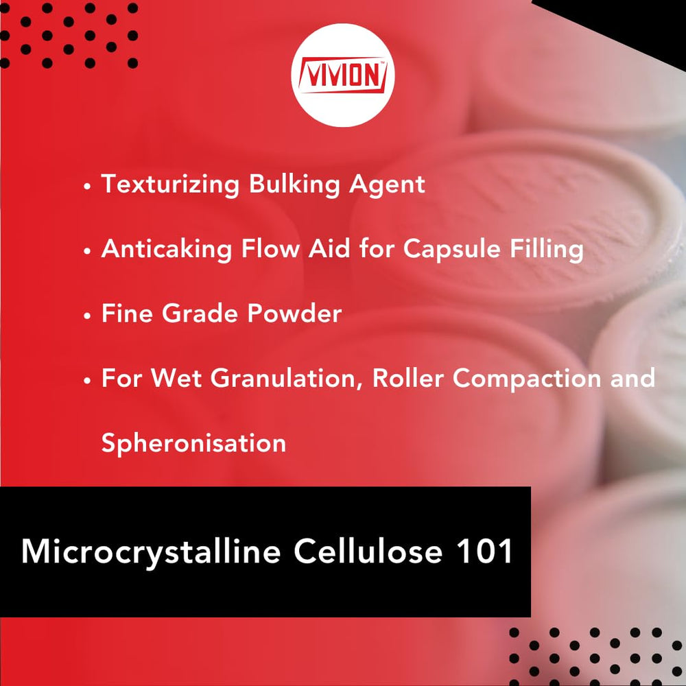 Vivion MCC 101 powder used in wet granulation formulations for tablets.