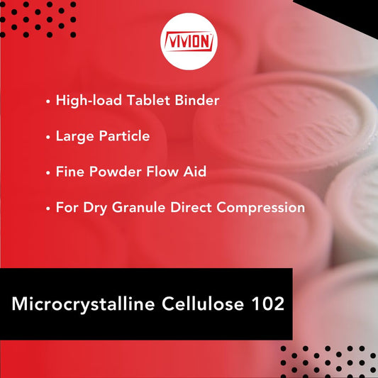 Vivion MCC102 bulk container showing consistent bulk density for blending.