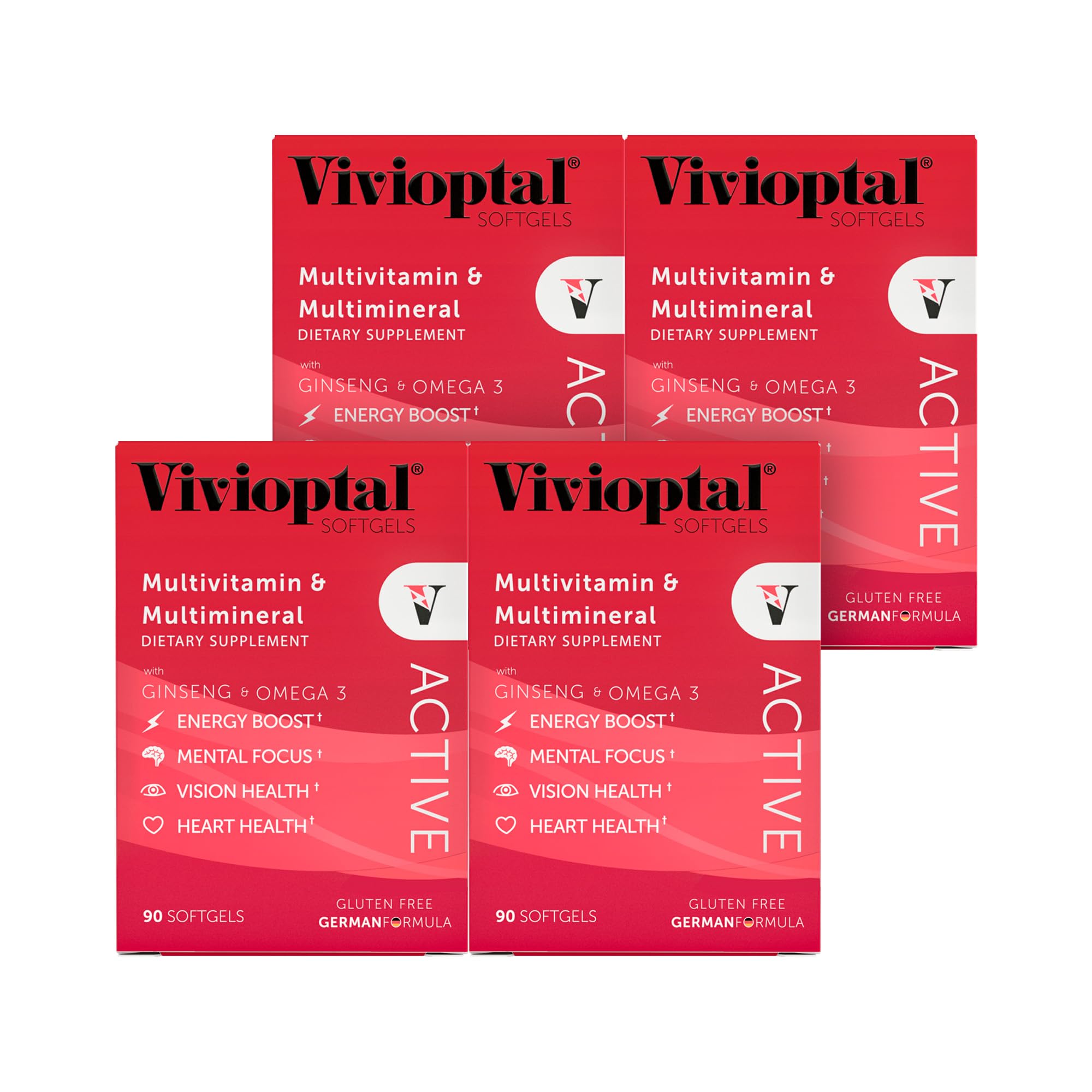 Vivioptal Active bottle with 90 softgels for daily energy support