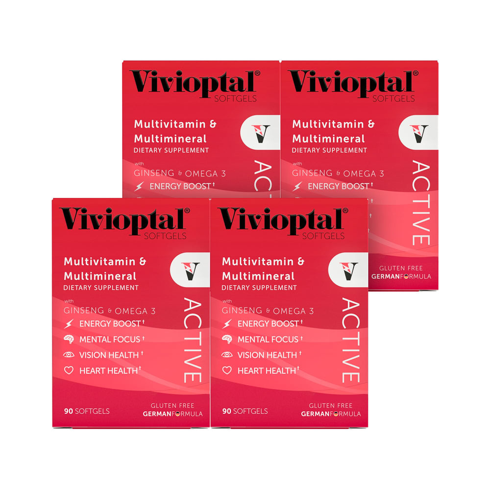Vivioptal Active bottle with 90 softgels for daily energy support