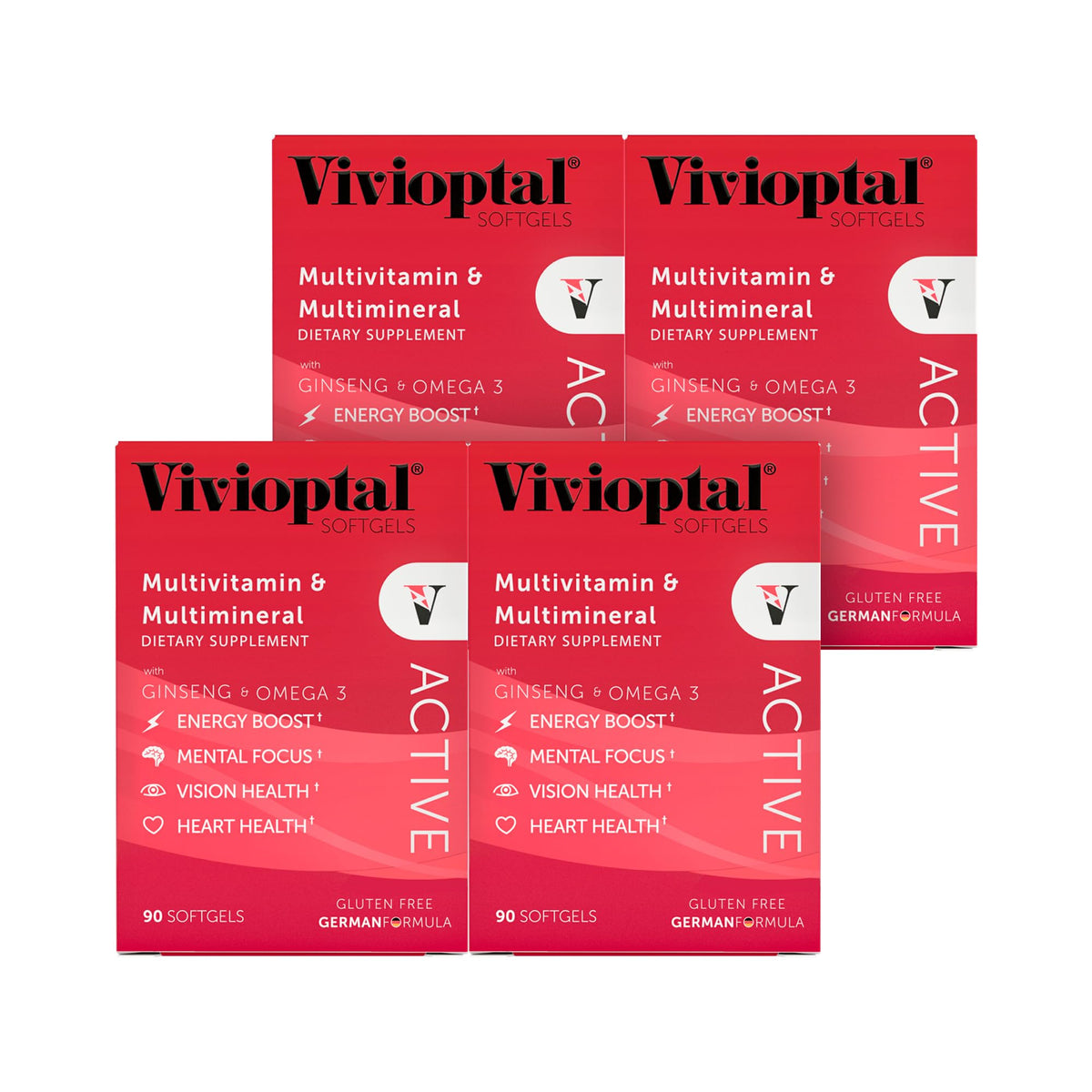 Vivioptal Active bottle with 90 softgels for daily energy support