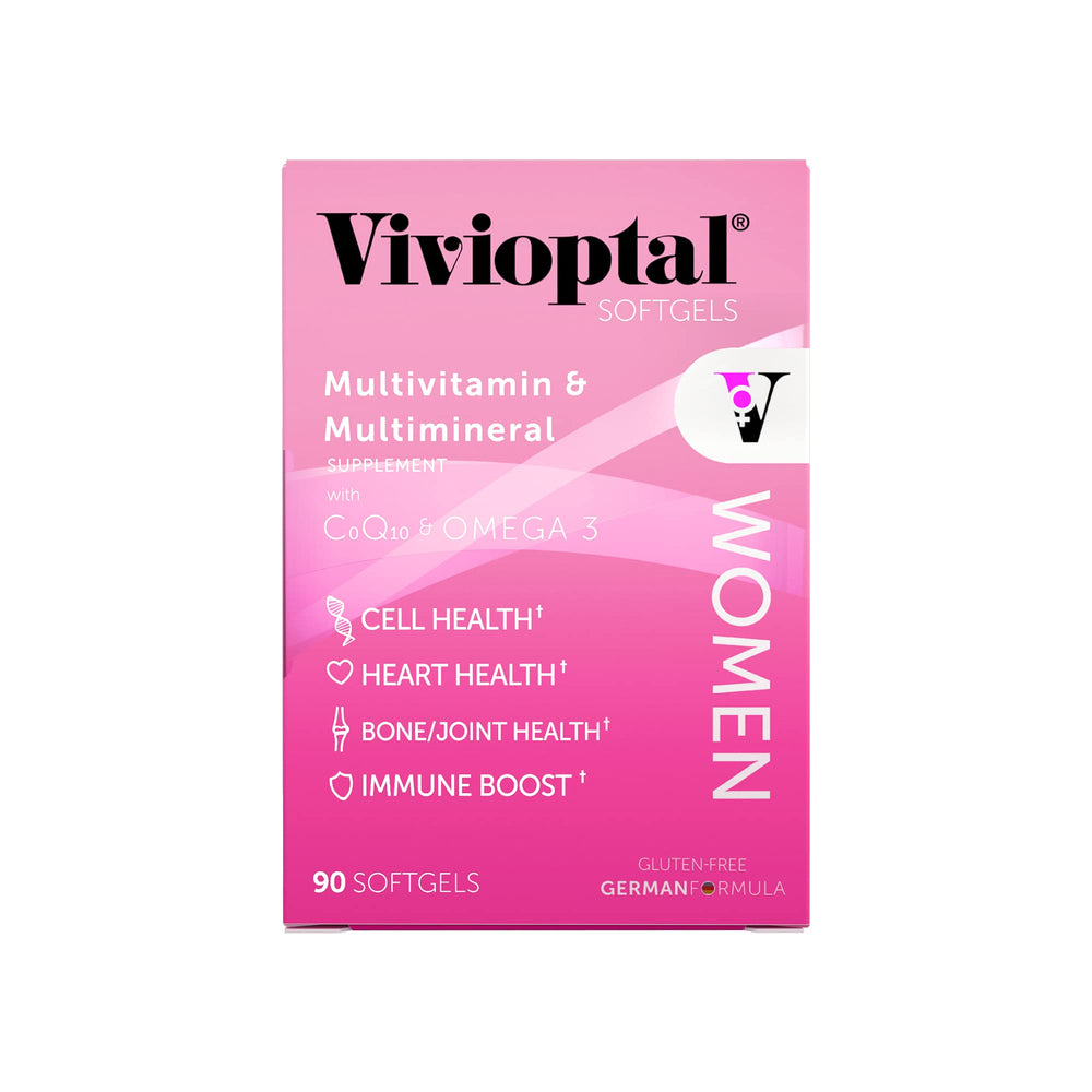 Vivioptal Women softgels closeup shows smooth capsules for easy daily use