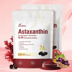 VivoNu 10-in-1 Astaxanthin bottle supports antioxidant vitality and daily eye health.