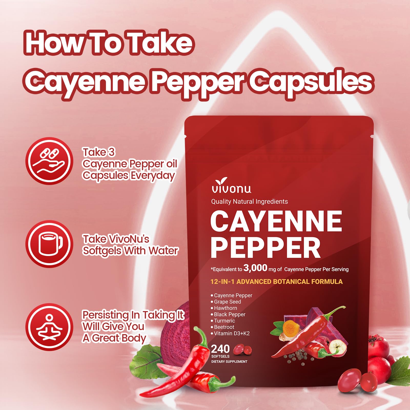 VivoNu Cayenne Pepper Softgels lifestyle scene with active adults