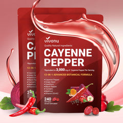 VivoNu Cayenne Pepper Softgels bottle front showing the 12-in-1 formula for daily wellness