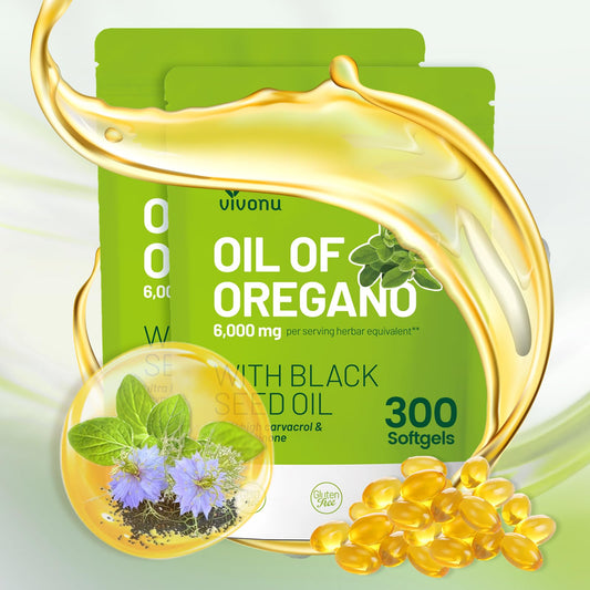 VivoNu Oil of Oregano bottle with black seed oil blend for daily balance