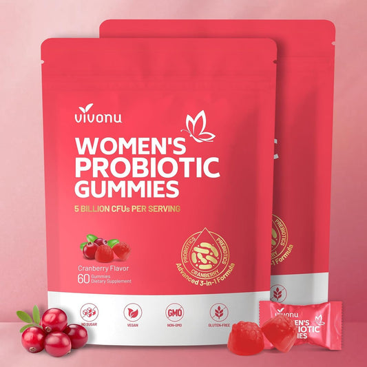 VivoNu Probiotics for Women bottle highlighting gut and vaginal balance support.