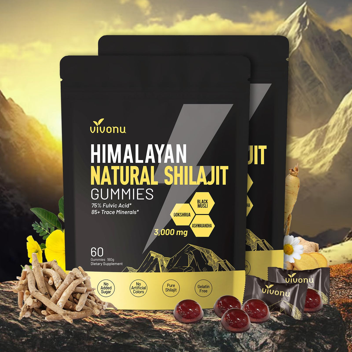 VivoNu gummies bottle showcases premium Shilajit blend for daily wellness