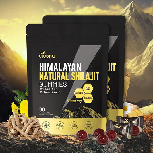 VivoNu gummies bottle showcases premium Shilajit blend for daily wellness