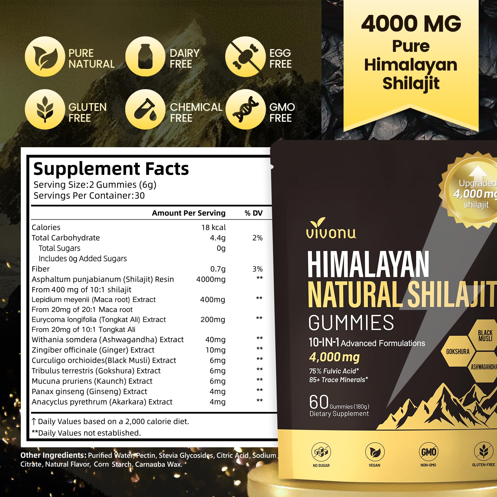 Label highlights 75% fulvic acid and 4000mg potency