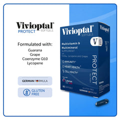 Vivioptal Men packaging highlights gluten-free German formula on the label.