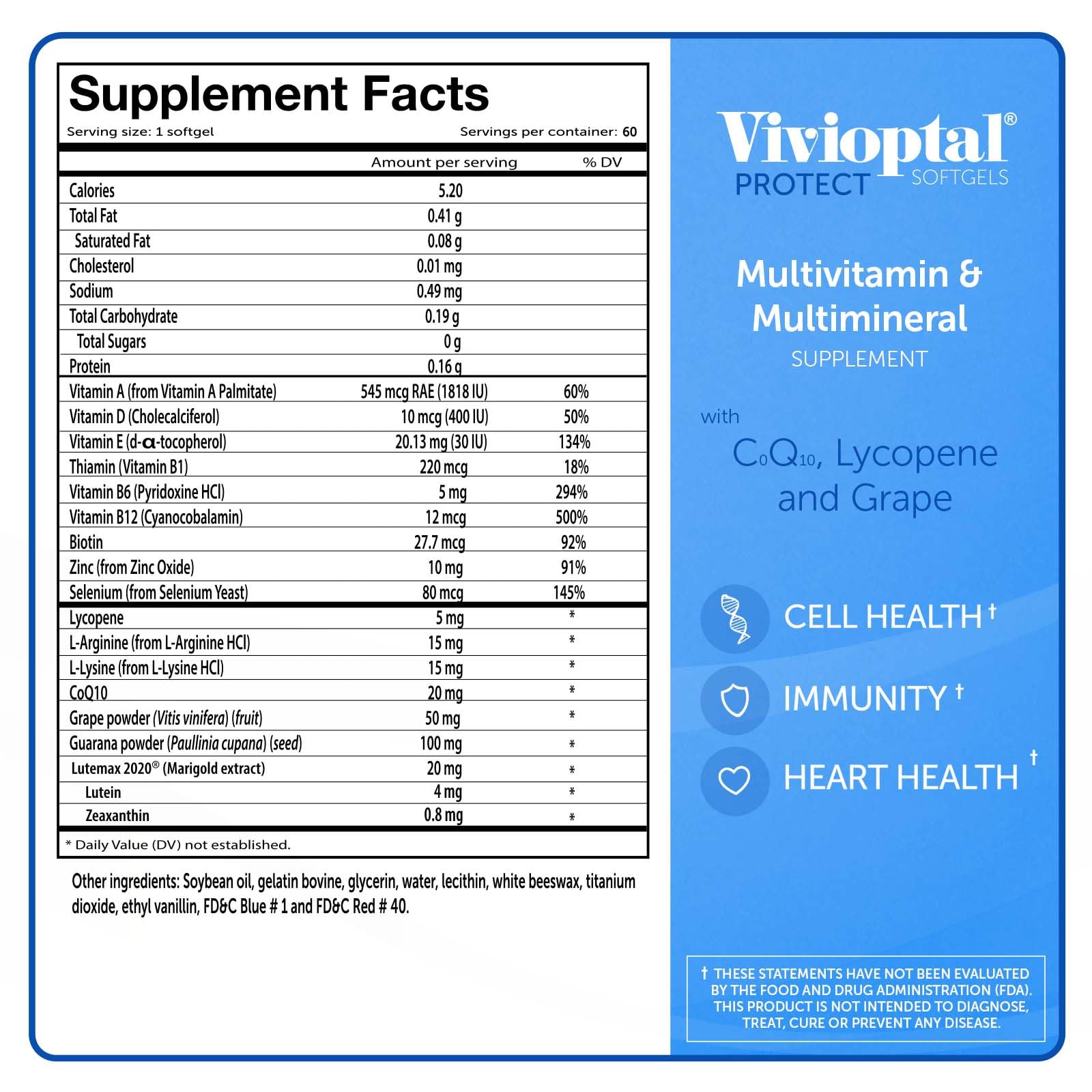 Vivioptal Men label detail noting minerals Selenium and Zinc.