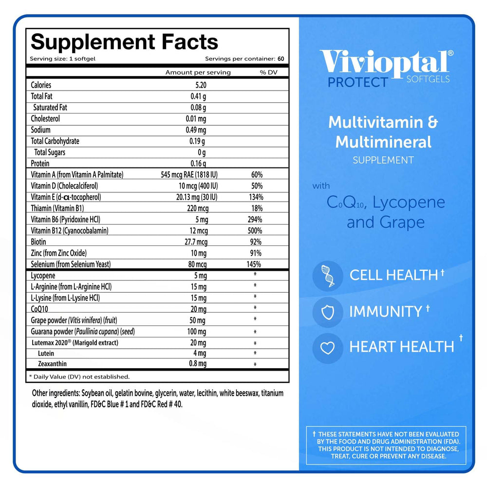 Vivioptal Men label detail noting minerals Selenium and Zinc.