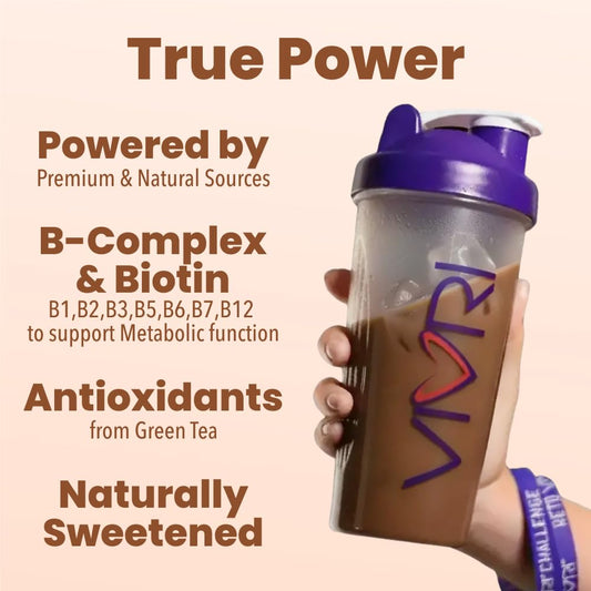 Close-up of PowerMe! powder pouring for quick mix with water.