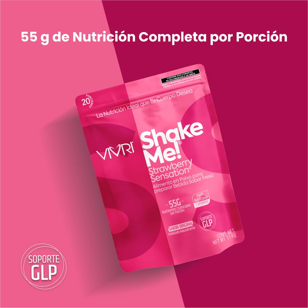 Vivri Shake Me Strawberry Sensation being poured into a glass for a refreshing snack