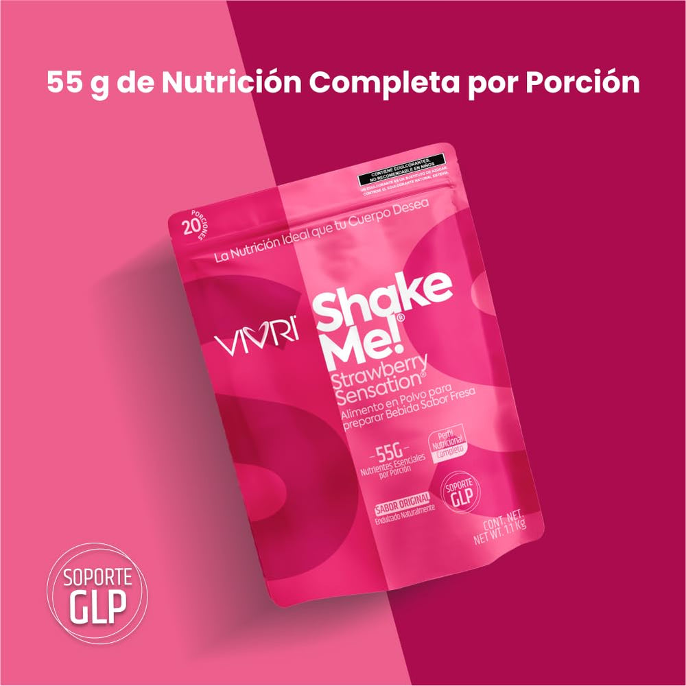 Vivri Shake Me Strawberry Sensation being poured into a glass for a refreshing snack