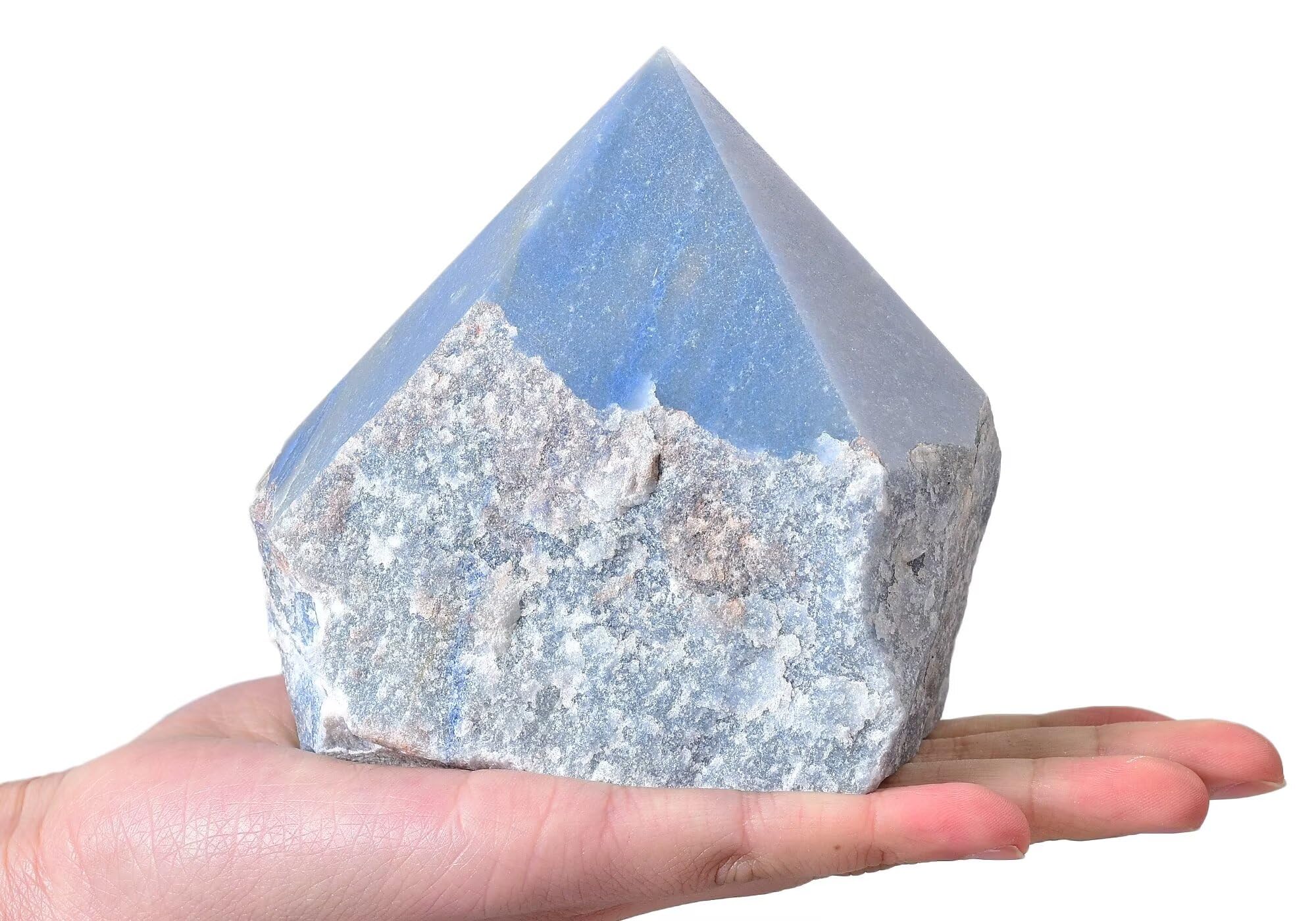 VIZYTOU Blue Aventurine wand close-up reveals natural patterns and unique crystal beauty.