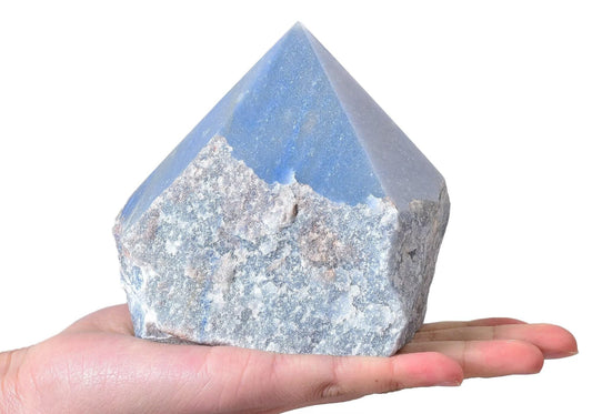 VIZYTOU Blue Aventurine wand close-up reveals natural patterns and unique crystal beauty.