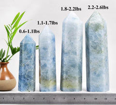 VIZYTOU Blue Celestite tower in a room scene for decoration and focus