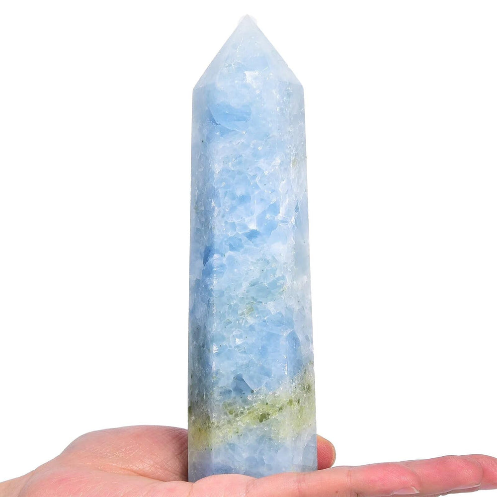 VIZYTOU blue celestite tower obelisk for serene meditation and calm